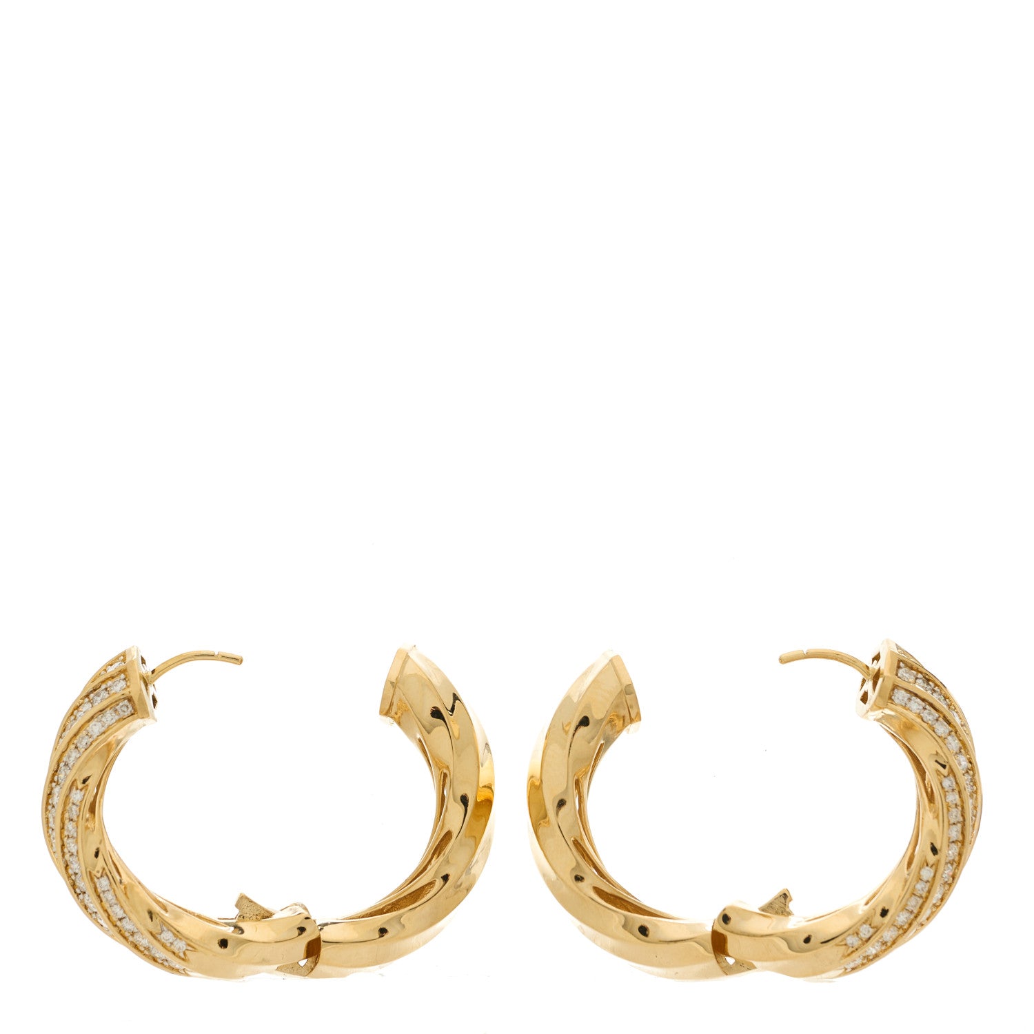 David Yurman Yellow Gold Diamond Cable Edge Hoop Earrings 3 of 5