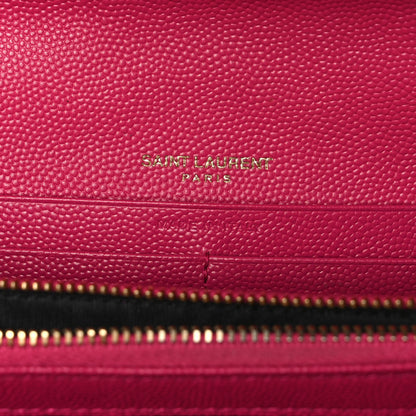 Saint Laurent Grain De Poudre Matelasse Chevron Monogram Flap Wallet Fuxia 6 of 13