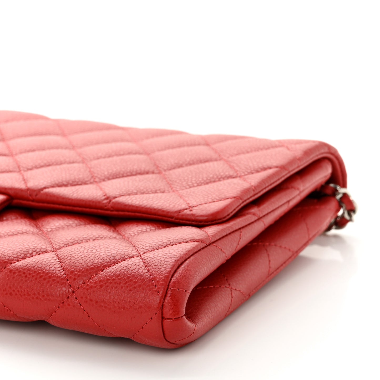 Caviar Quilted Clutch With Chain Flap Red