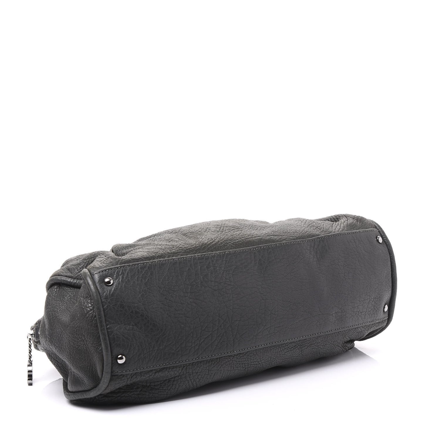 Distressed Lambskin Large Lady Braid Satchel Dark Grey