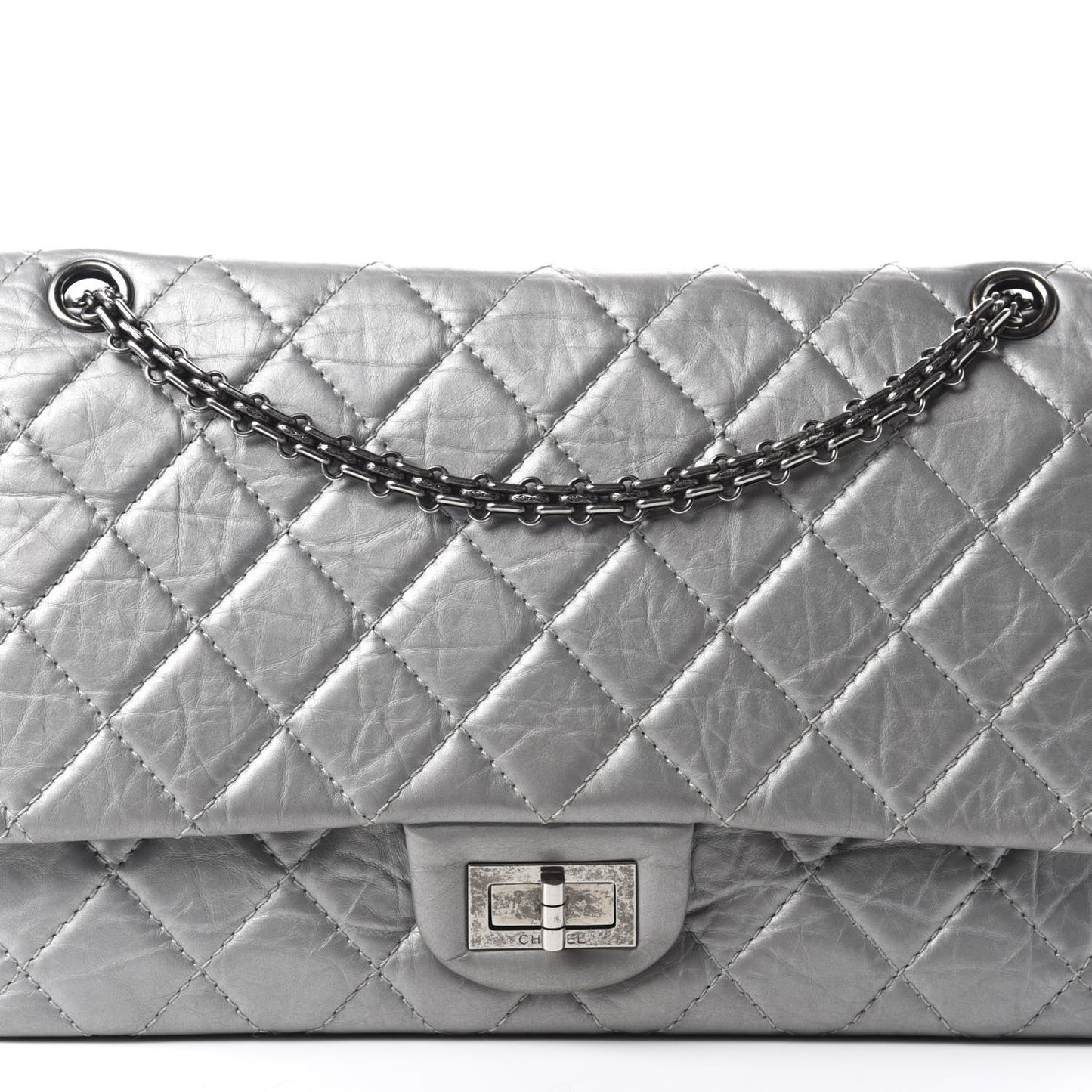 Metallic Aged Calfskin Quilted 2.55 Reissue 227 Flap Argent Fonce