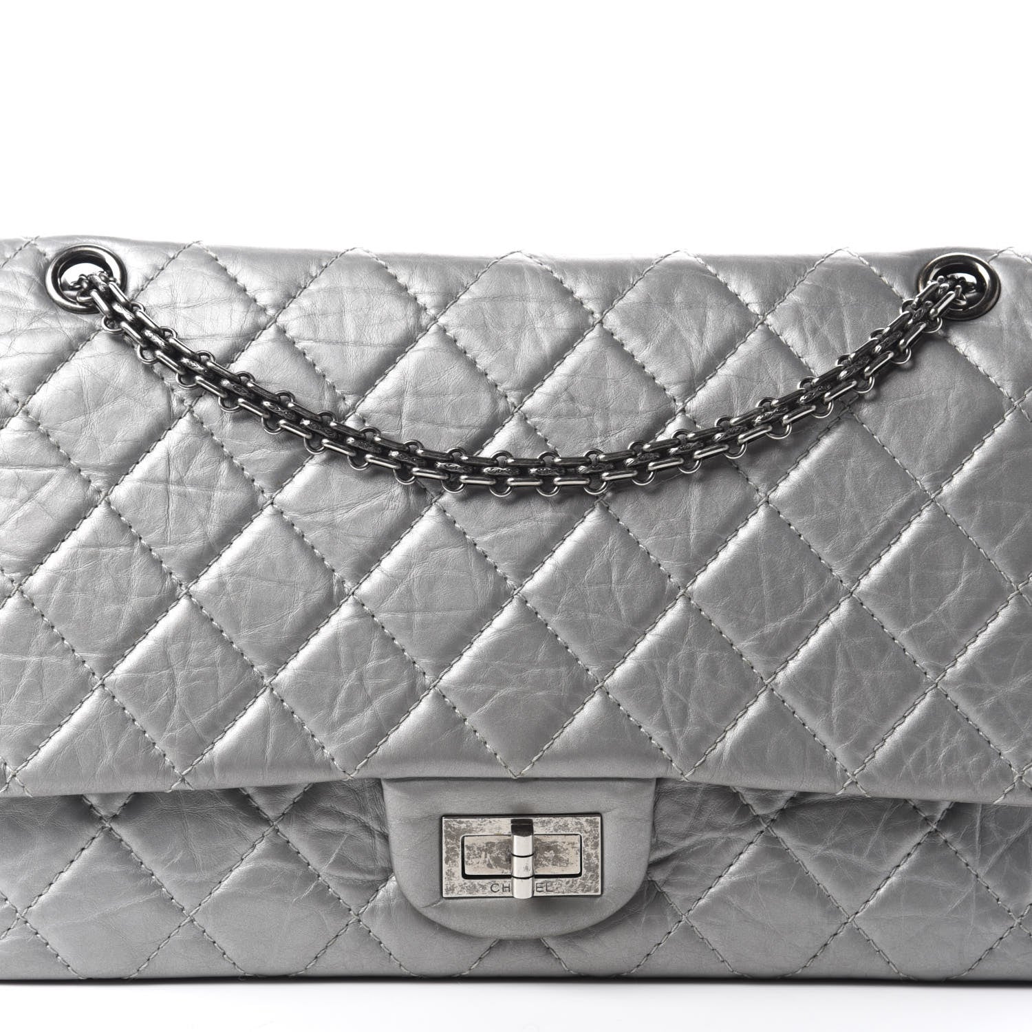 Chanel Metallic Aged Calfskin Quilted 2.55 Reissue 227 Flap Argent Fonce 23 of 23