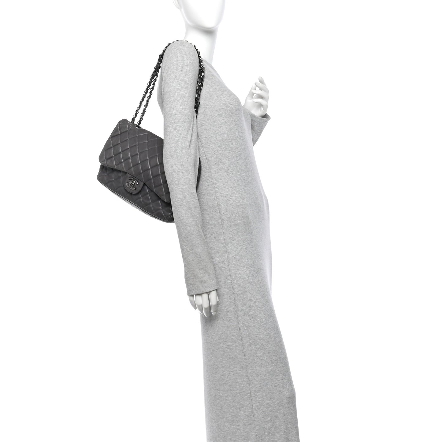 Lambskin Quilted Jumbo Single Flap Grey