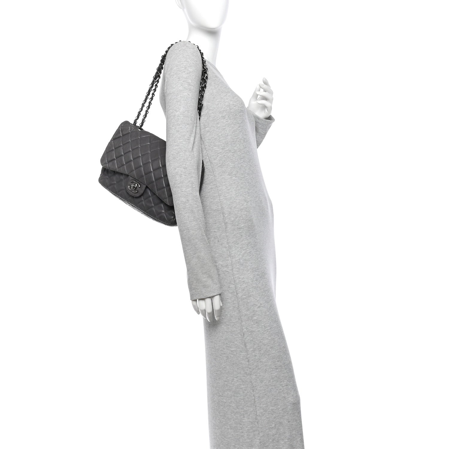 Chanel Lambskin Quilted Jumbo Single Flap Grey 2 of 13