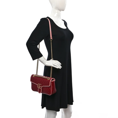Gucci Azalea Calfskin Enamel Matelasse Diagonal Small Torchon GG Marmont Shoulder Bag New Cherry Red Wild Rose 2 of 9