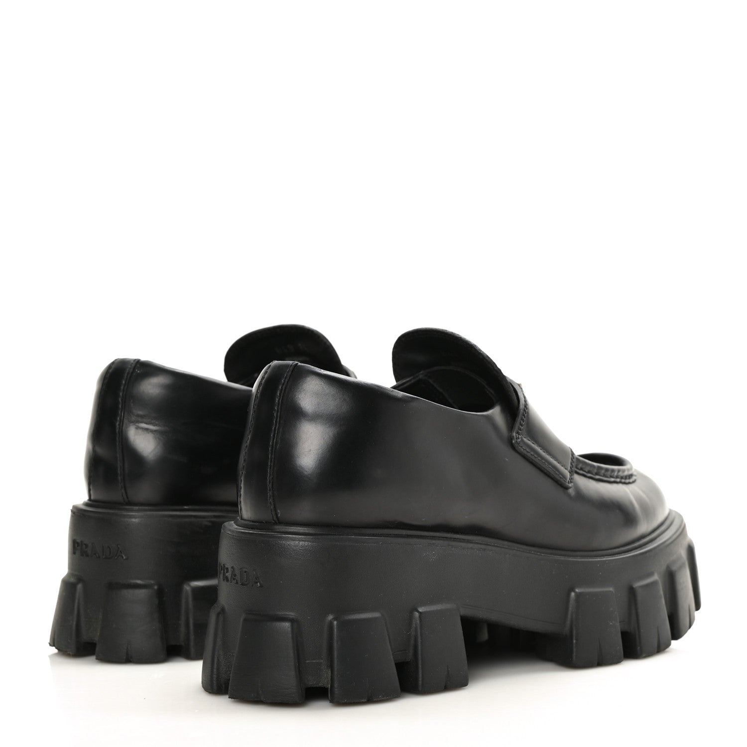 Prada Spazzolato Rois Metal Triangle Logo Monolith 55mm Loafers 35 Black 4 of 9