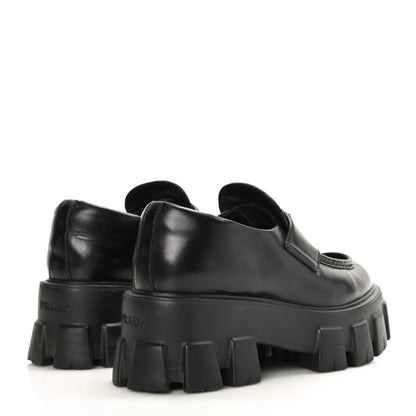 Prada Spazzolato Rois Metal Triangle Logo Monolith 55mm Loafers 35 Black 4 of 9