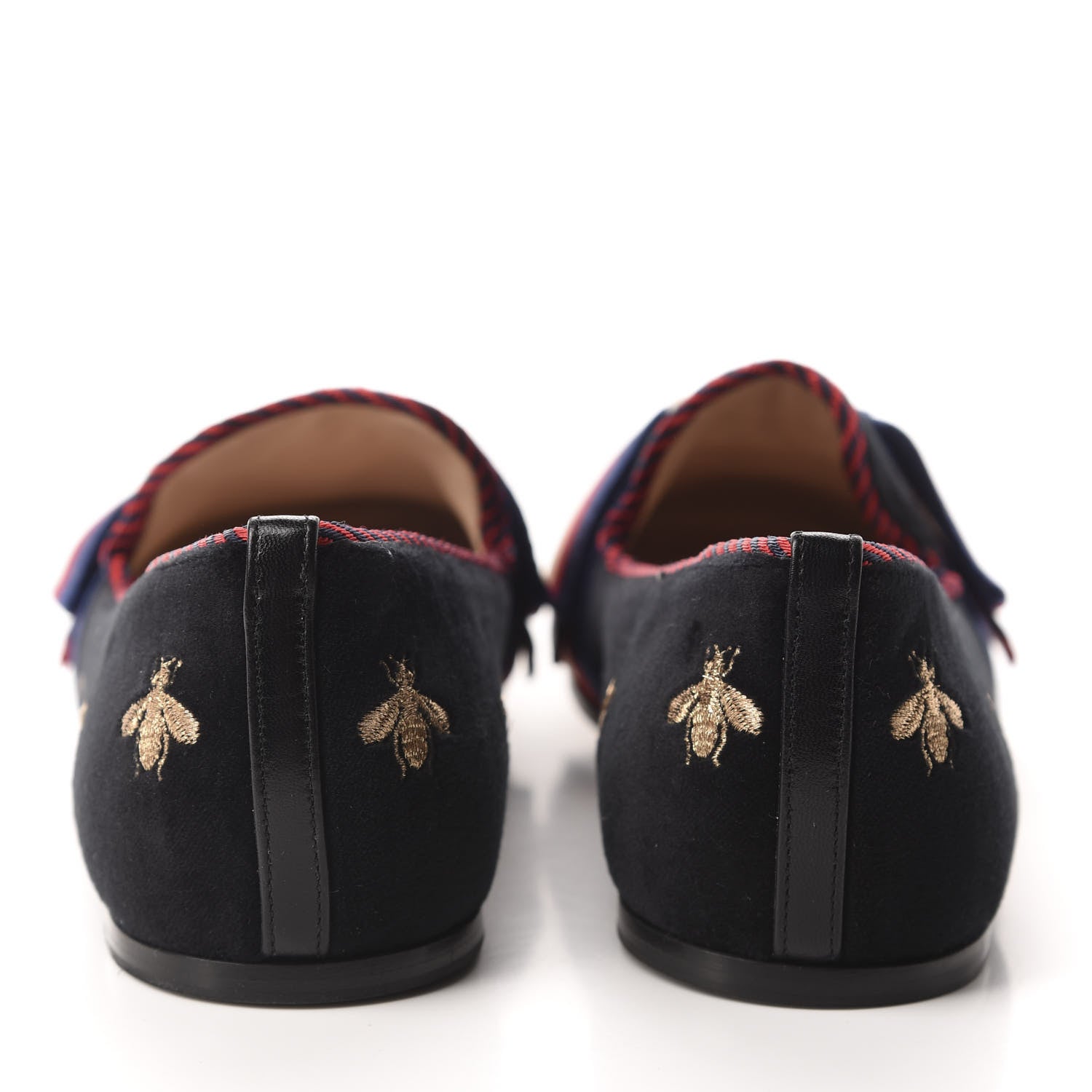 Gucci Velvet Bee Star Embroidered Sylvie Bow Loafers 37.5 Black 5 of 11