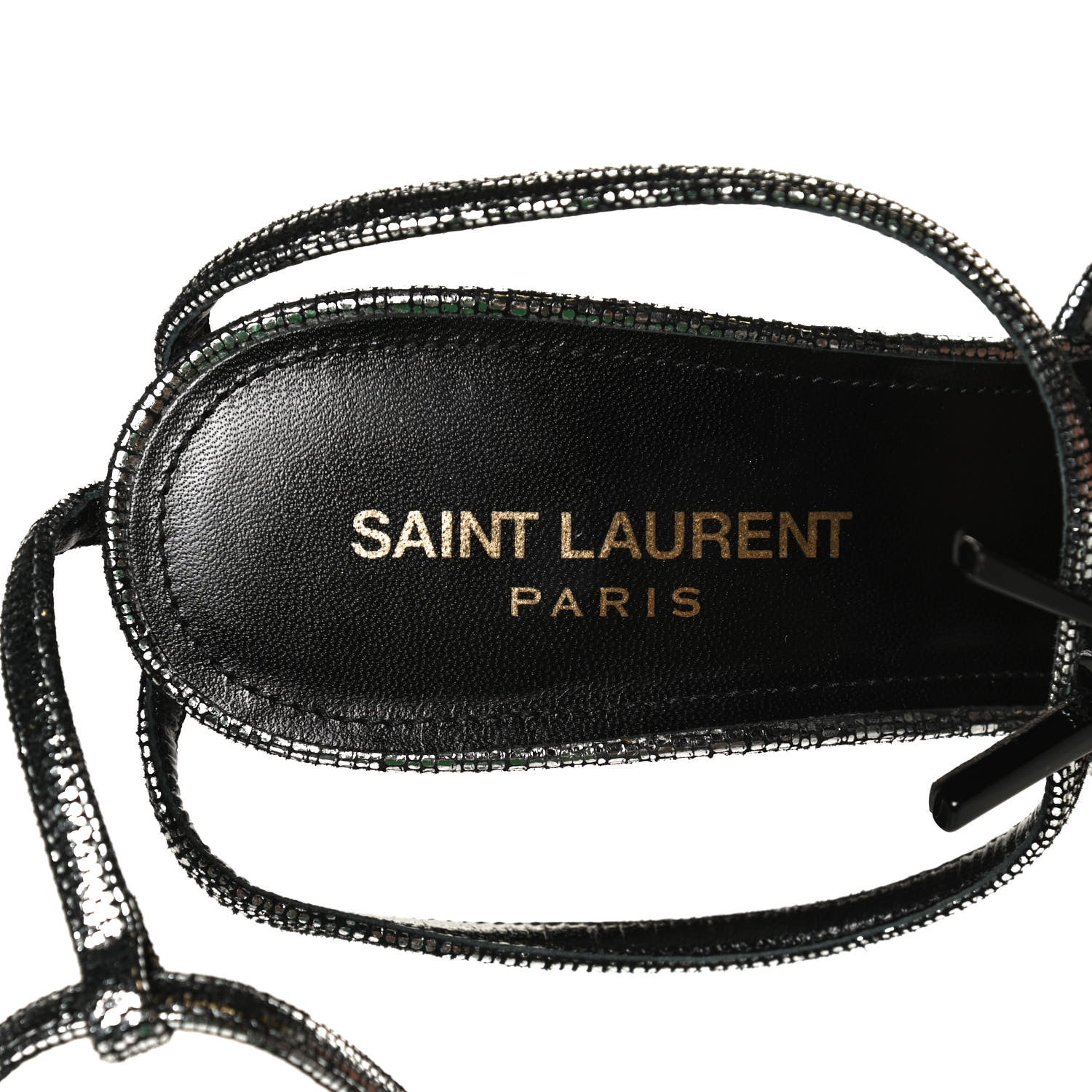 Saint Laurent Metallic Calfskin Cassandra 110 Ankle Strap Sandals 38.5 Argento 9 of 11