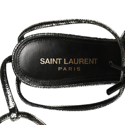 Saint Laurent Metallic Calfskin Cassandra 110 Ankle Strap Sandals 38.5 Argento 9 of 11