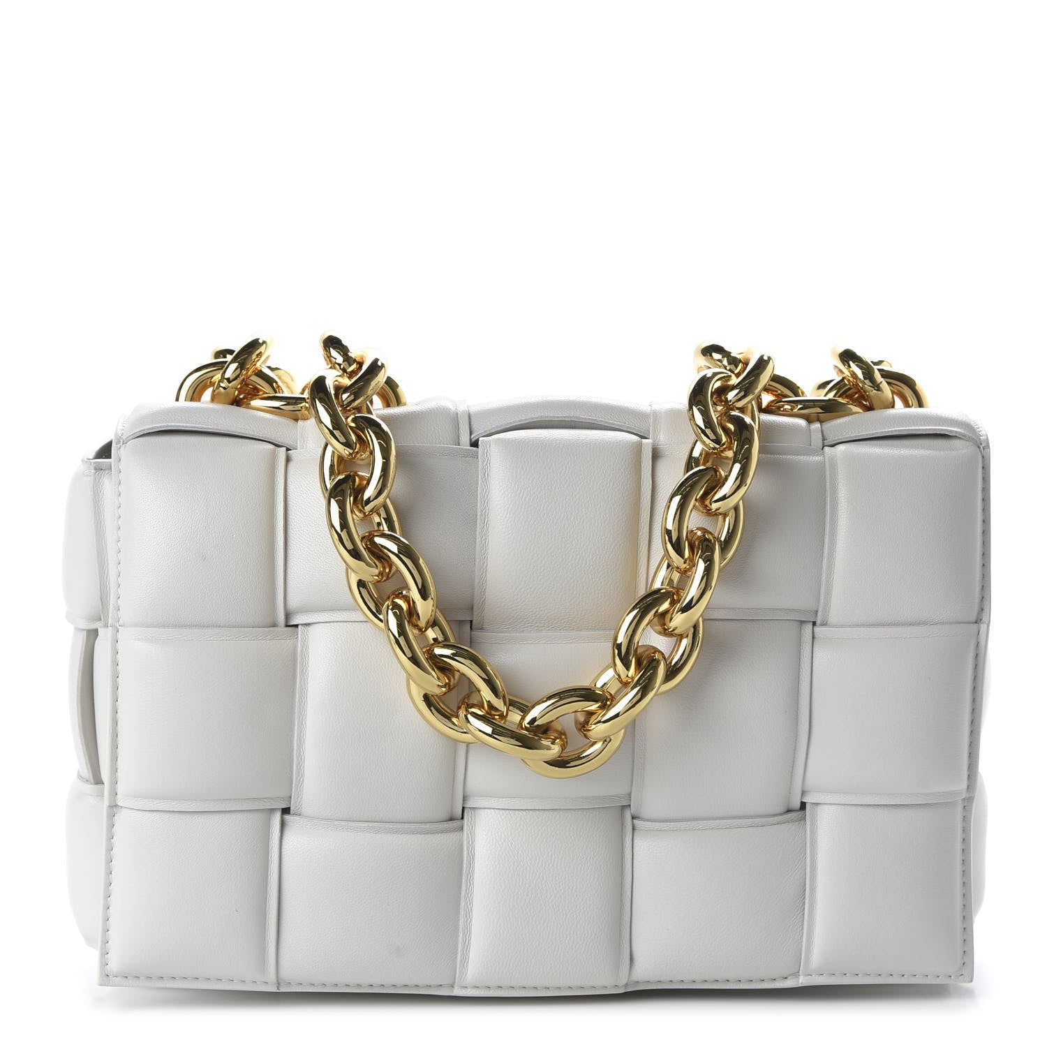 Bottega Veneta Lambskin Maxi Intreccio Padded Chain Cassette Crossbody Bag White 1 of 9