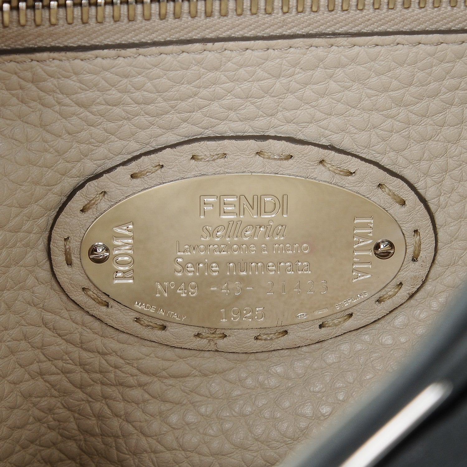 Fendi Cuoio Romano Selleria Bi-Color Large Peekaboo Iconic Satchel Asfalto Latte 6 of 6