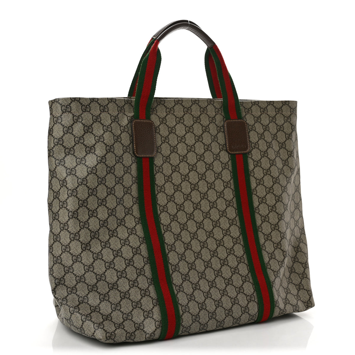 Tender GG Supreme Monogram Textured Dollar Calfskin Web Tote Beige Ebony New Acero