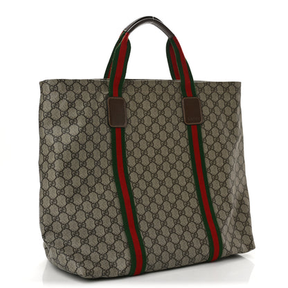 Gucci Tender GG Supreme Monogram Textured Dollar Calfskin Web Tote Beige Ebony New Acero 3 of 10