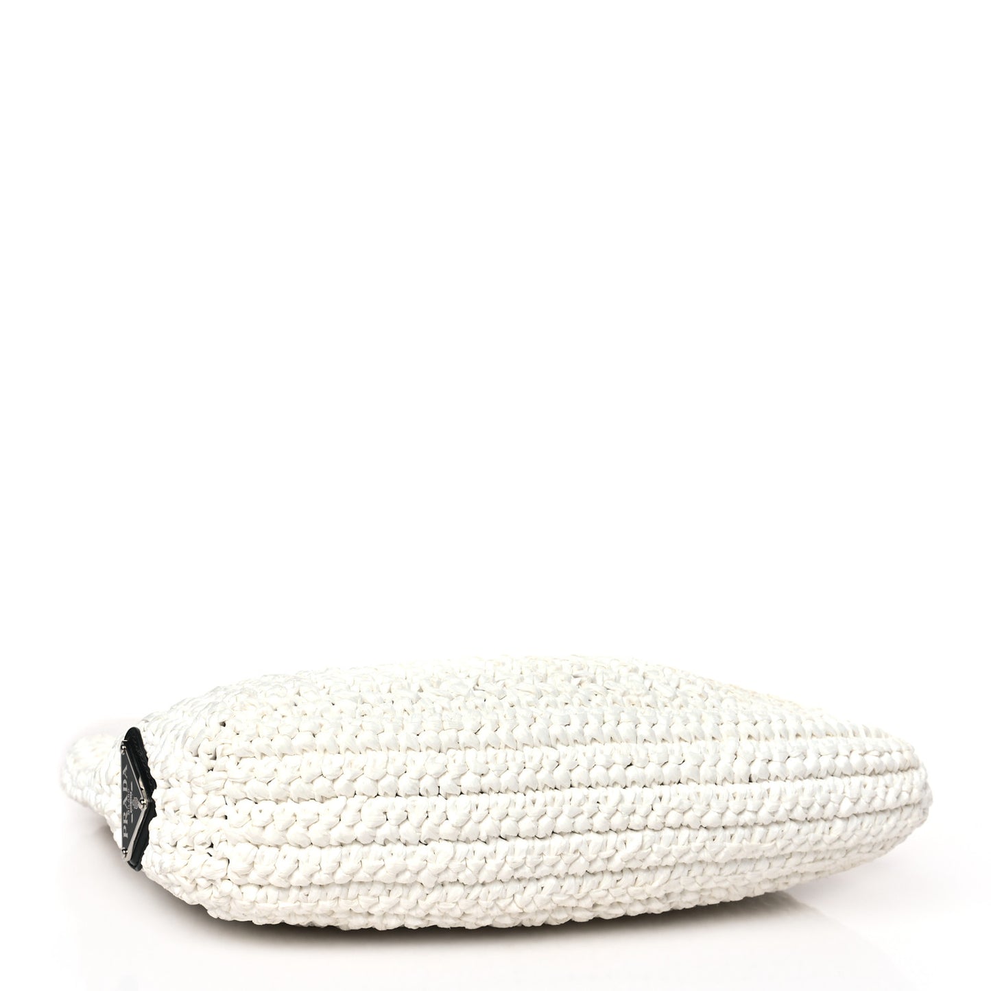 Yarn Raffia Effect Crochet Embroidered Small Logo Tote White