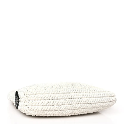 Prada Yarn Raffia Effect Crochet Embroidered Small Logo Tote White 4 of 9