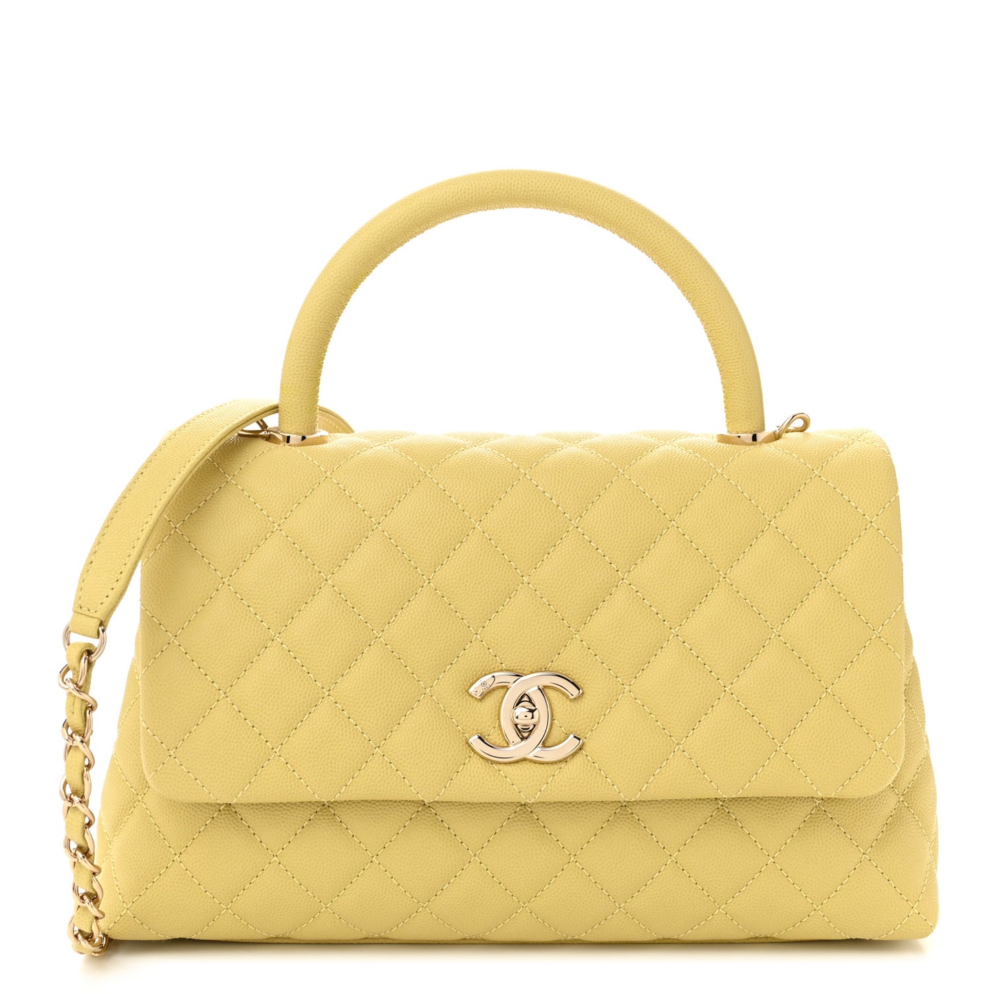 Caviar Quilted Small Coco Handle Flap Yellow