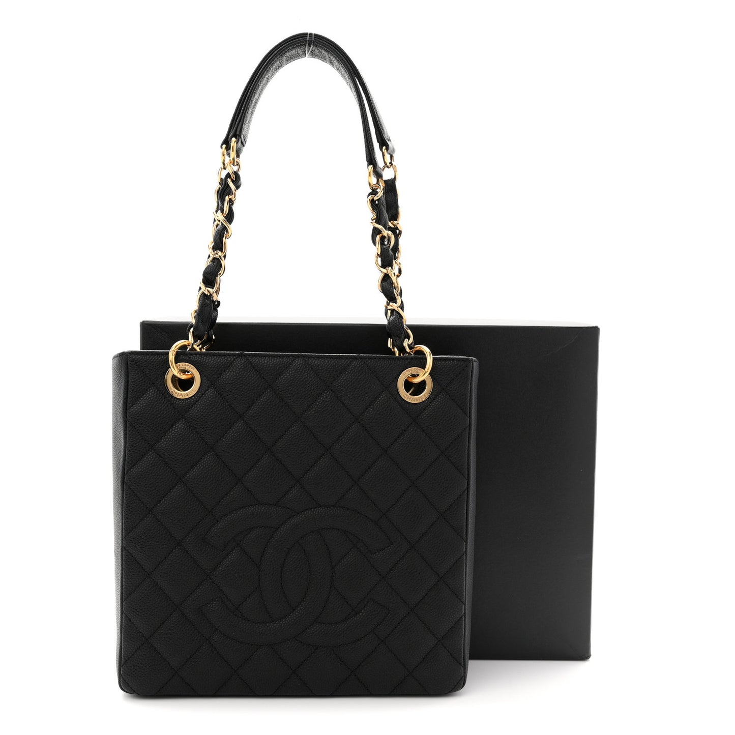Caviar Quilted Petit Shopping Tote PST Black