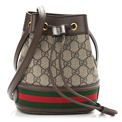 Gucci GG Supreme Monogram Web Mini Ophidia Bucket Bag Brown 1 of 10