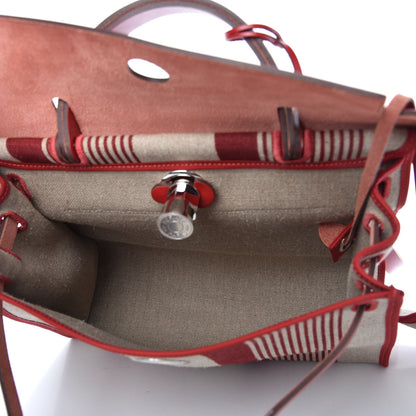 Hermes Vache Hunter Toile H Vibration Herbag Zip 31 PM Bordeaux Ficelle Rouge Piment 5 of 9
