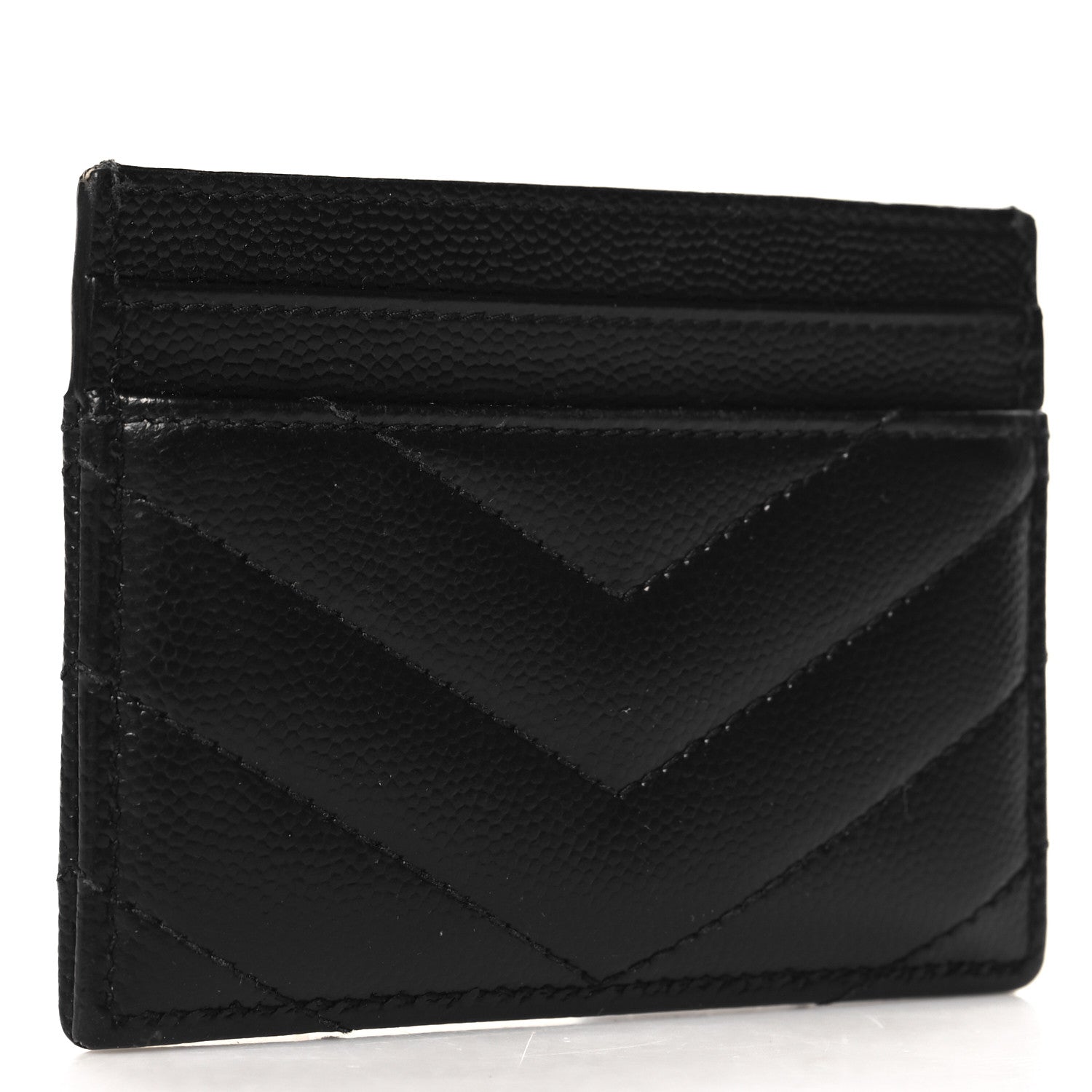 Saint Laurent Grain De Poudre Matelasse Chevron Monogram Credit Card Case Black 3 of 7