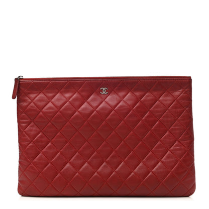 Chanel Lambskin Quilted Large Cosmetic Case Red 1 of 12