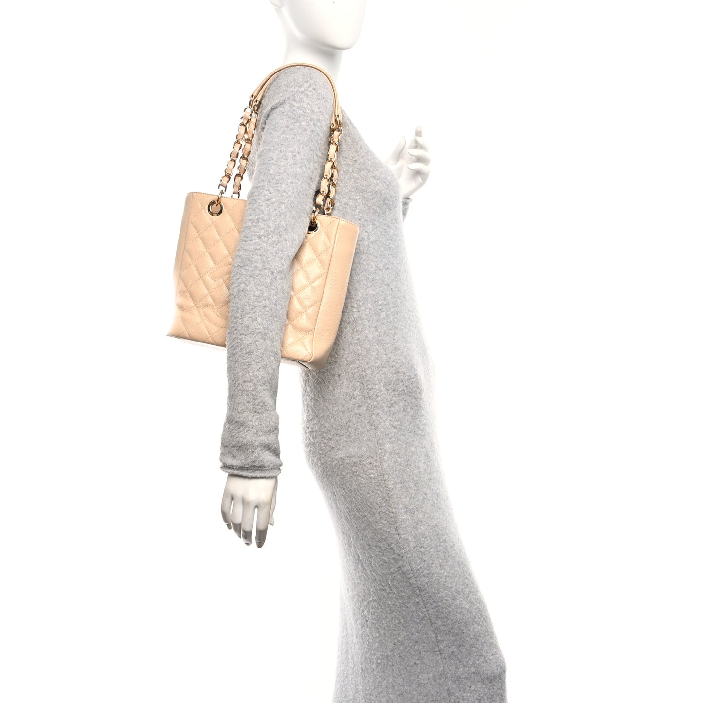 Caviar Quilted Petit Shopping Tote PST Beige Clair