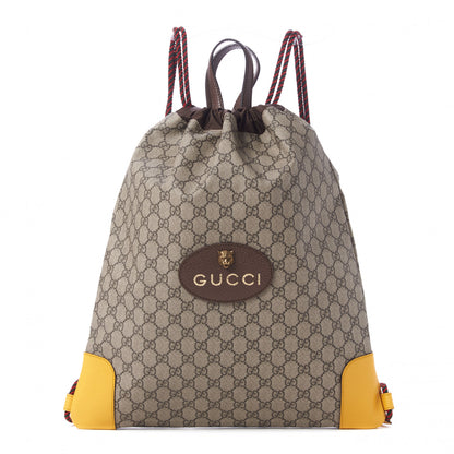 Gucci GG Supreme Monogram Neo Vintage Drawstring Backpack Beige New Acero Crop 1 of 10