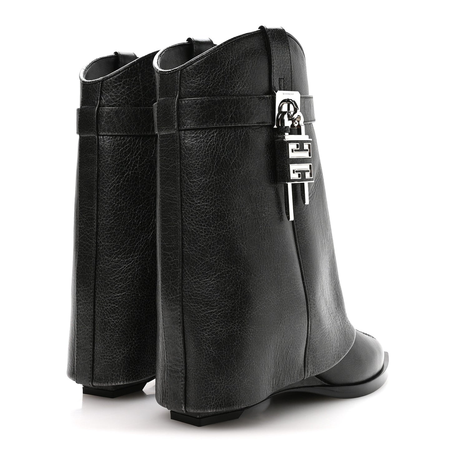 Aged Calfskin Cowboy Shark Lock Ankle 37 Black