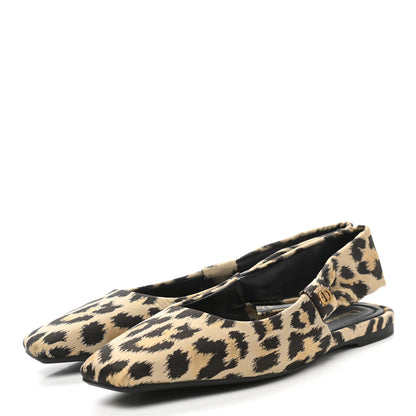 Christian Dior Nylon Leopard Print Mizza Slingback Flat 38 Beige Multicolor 3 of 9