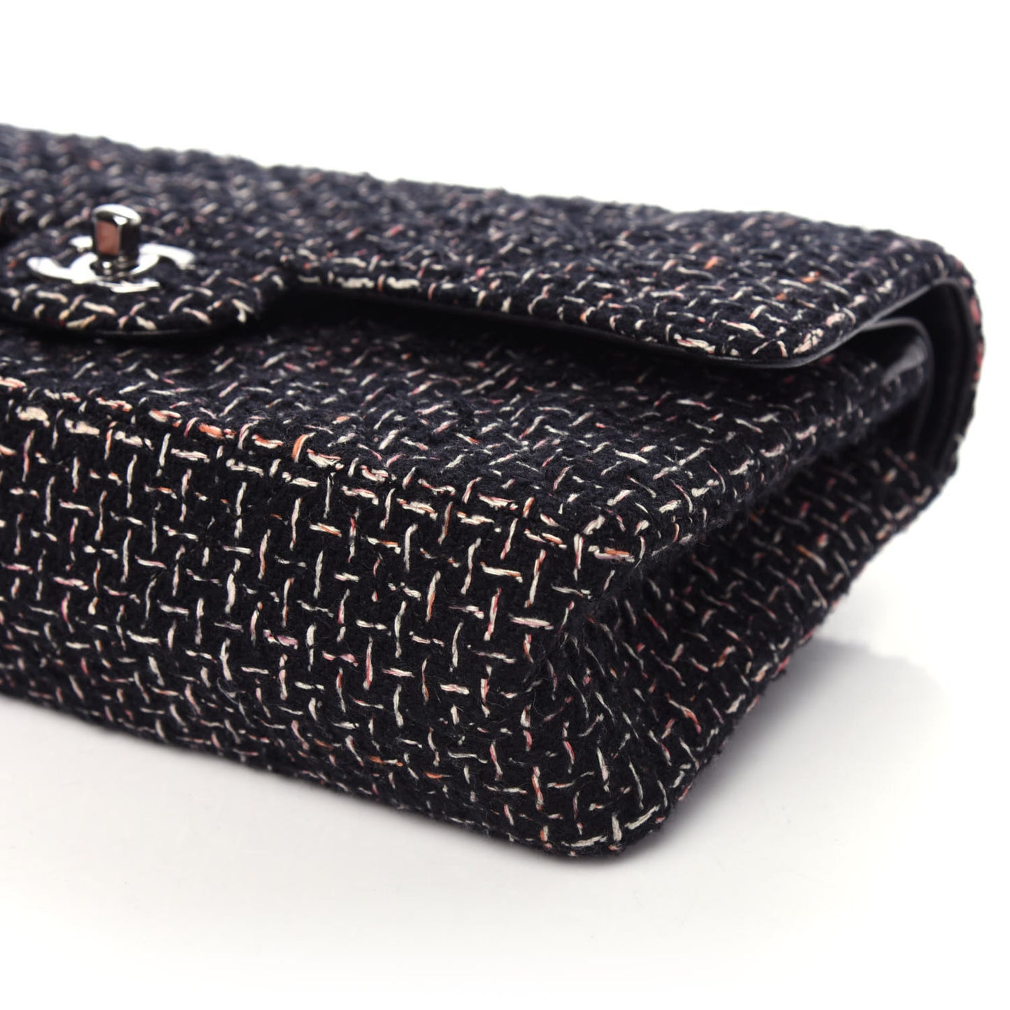 Tweed Quilted Medium Double Flap Black