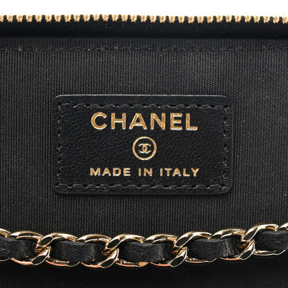 Chanel Raffia Jute Striped Small Vanity Case With Chain Black Beige 6 of 10