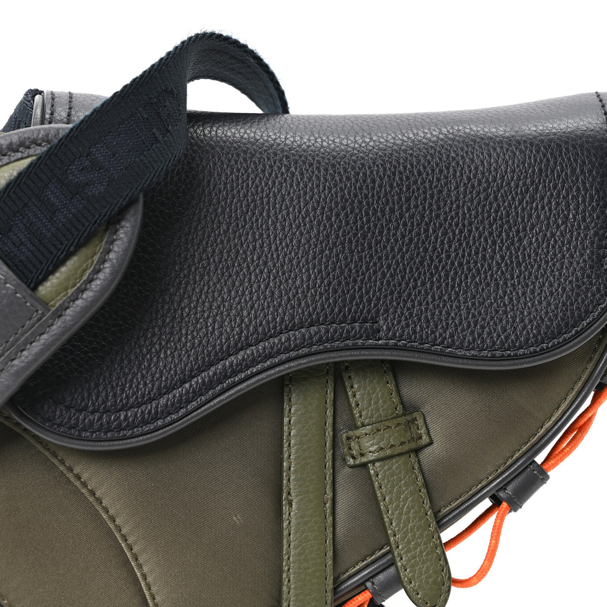 X SACAI Grained Calfskin Technical Fabric Mens Saddle Bag Olive Navy Blue