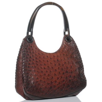 Gucci Ostrich Whipstitch Wooden Handle Small Hobo Brown 3 of 7