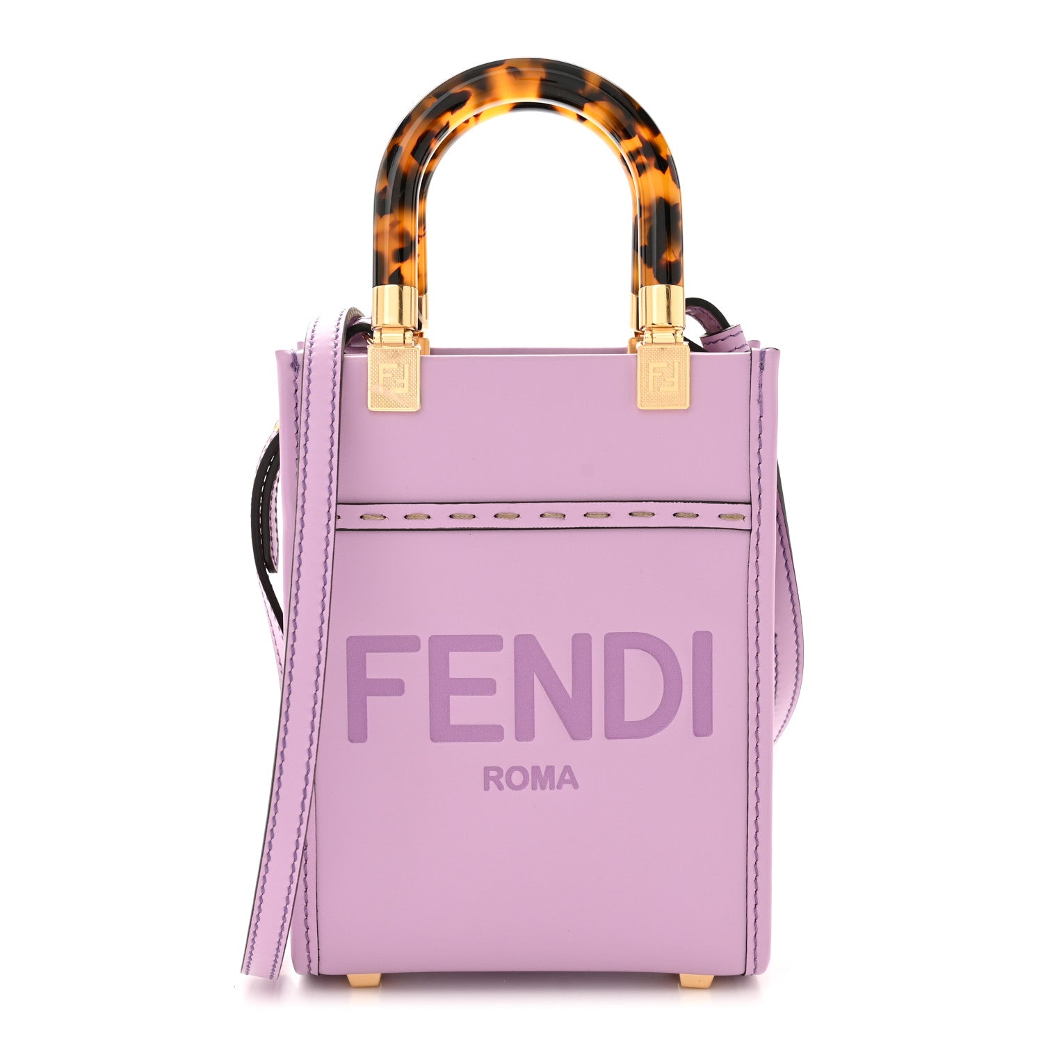 Fendi Vitello King Plexiglass Logo Embossed Mini Fendi Sunshine Shopper Tote Lavanda 1 of 9