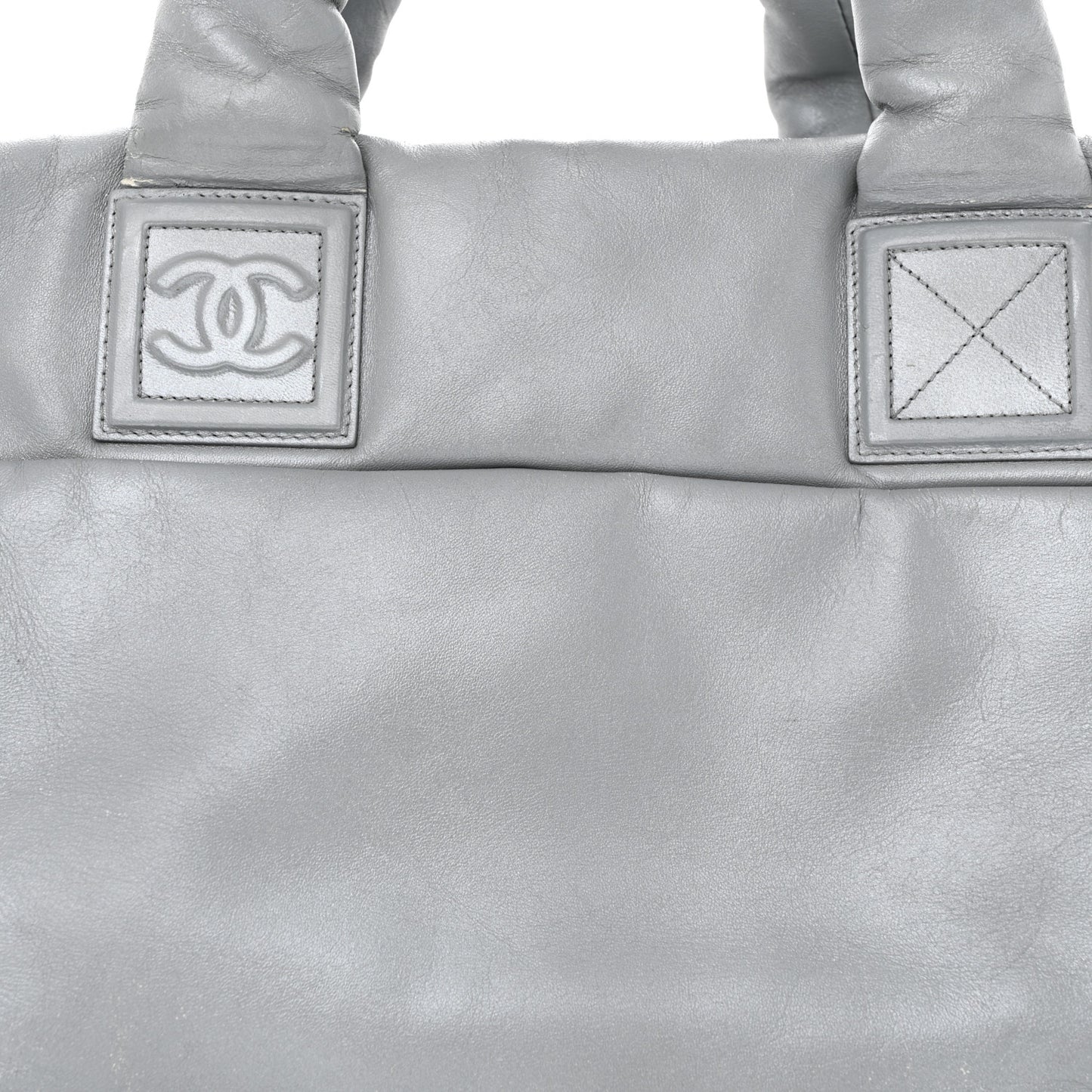 Metallic Lambskin Quilted Small Coco Cocoon Reversible Tote Light Grey