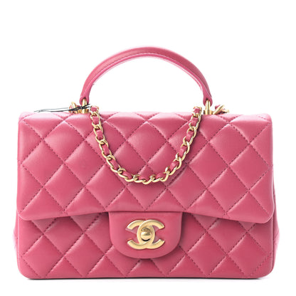 Chanel Lambskin Quilted Mini Top Handle Rectangular Flap Dark Pink 1 of 9