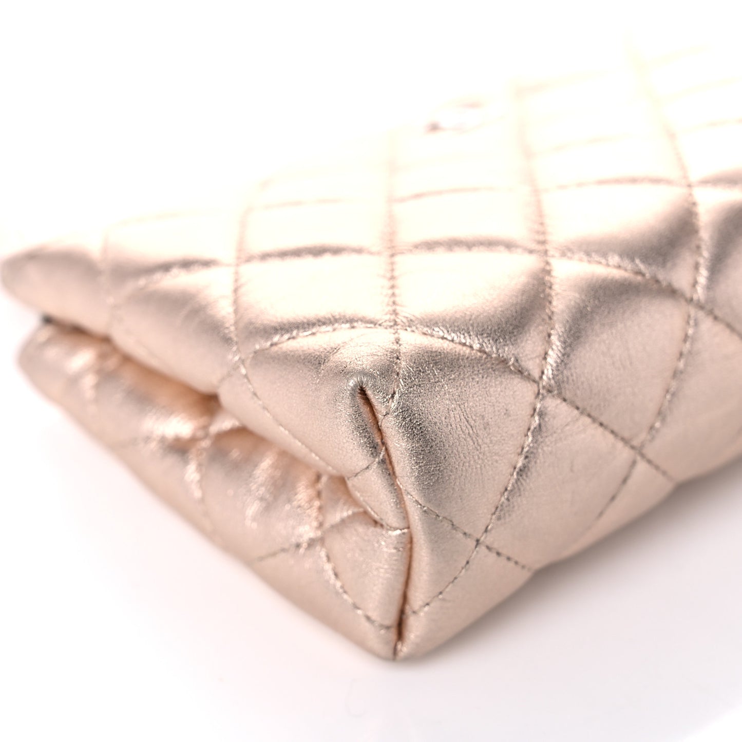 Metallic Lambskin Quilted Cosmetic Pouch Light Gold