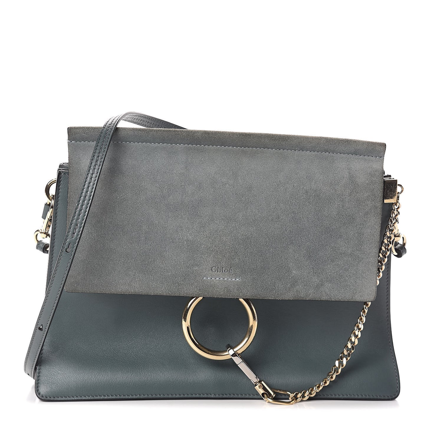 Suede Calfskin Medium Faye Shoulder Bag Cloudy Blue