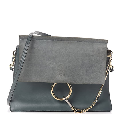 Chloe Suede Calfskin Medium Faye Shoulder Bag Cloudy Blue 1 of 9