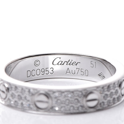 Cartier 18K White Gold Diamond 4mm LOVE Wedding Paved Band Ring 51 5.75 5 of 7