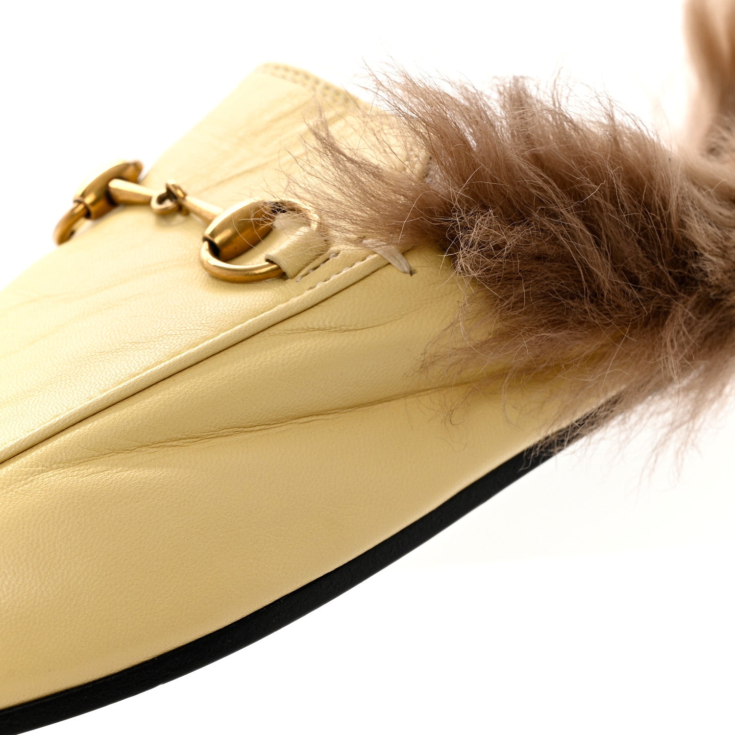 Gucci Malaga Kid Fur Womens Princetown Slippers 36.5 Burro 9 of 9