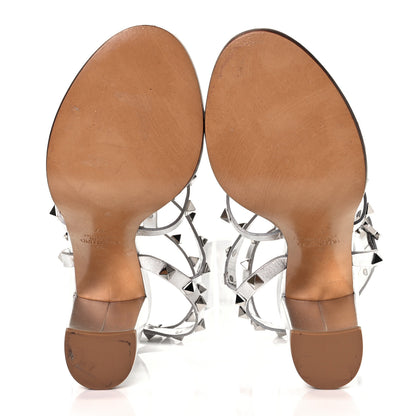 Valentino Garavani Metallic Calfskin Rockstud 90mm City Sandals 37 Silver 5 of 8