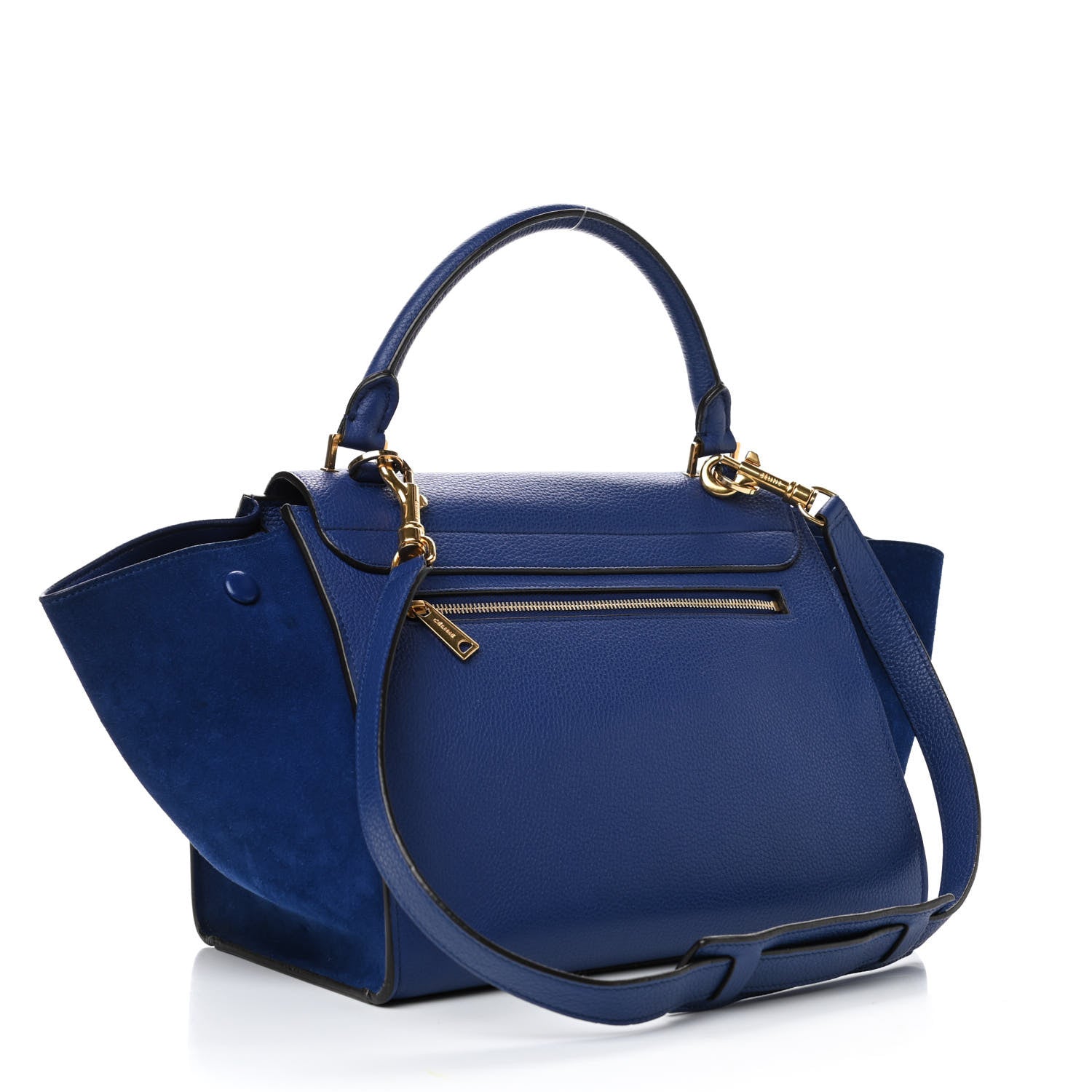 Celine Drummed Calfskin Suede Small Trapeze Indigo 2 of 4