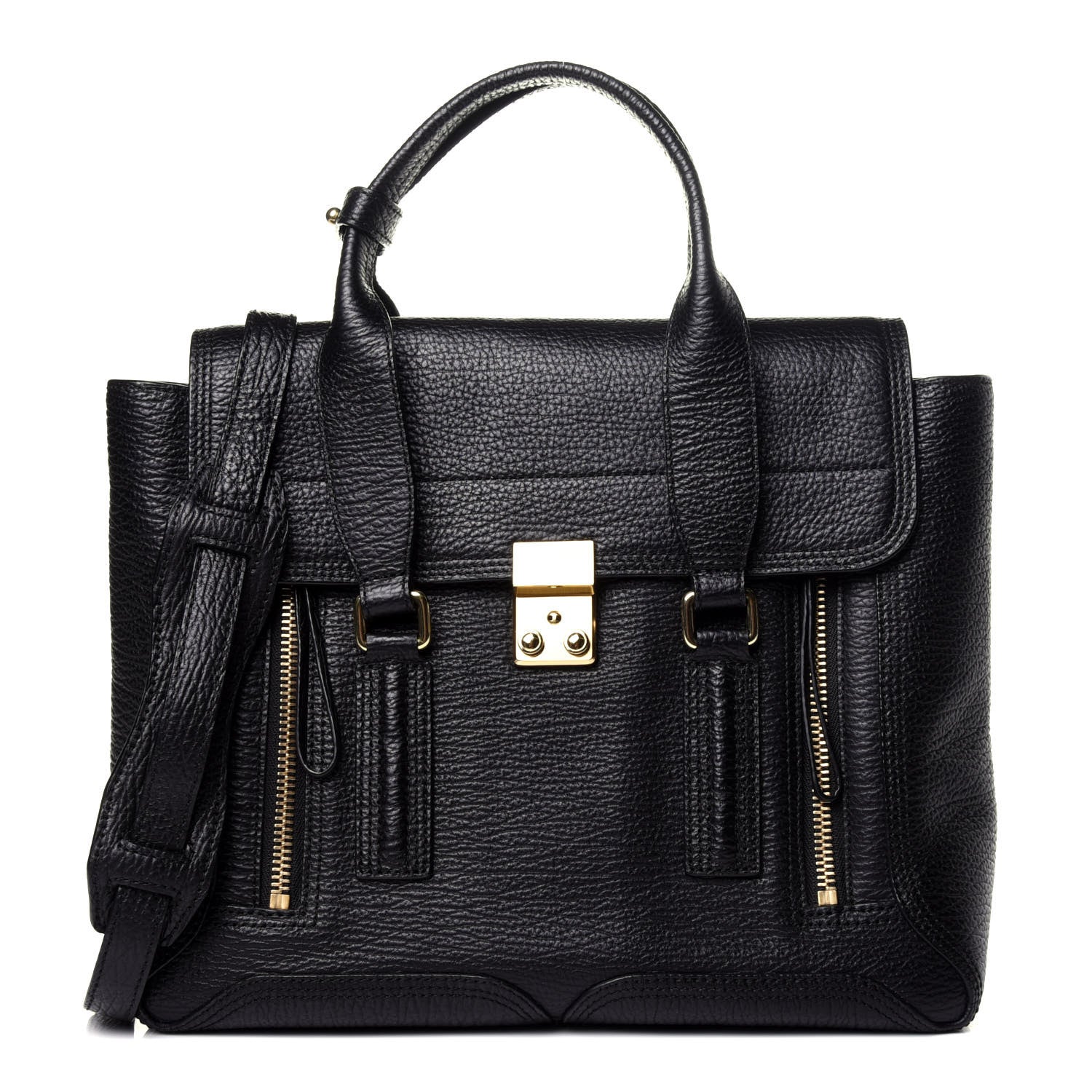 3.1 Phillip Lim Textured Calfskin Medium Pashli Satchel Black 1 of 13