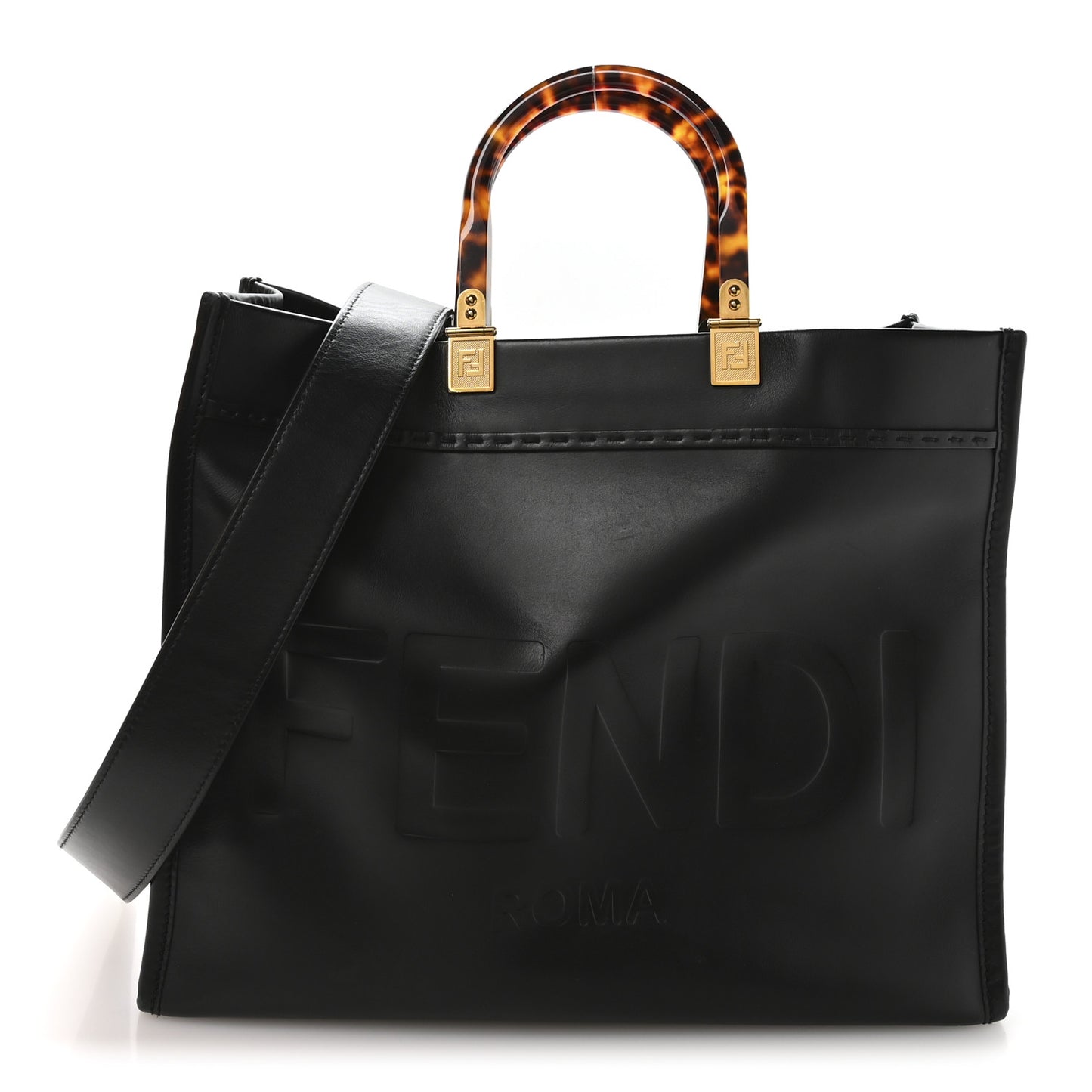 Vitello King Plexiglass Medium Fendi Sunshine Shopper Tote Black