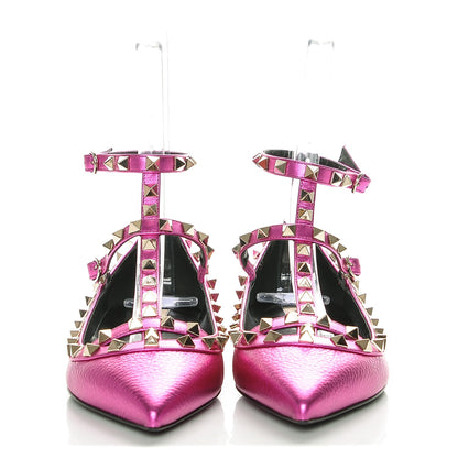 Valentino Garavani Metallic Pebbled Calfskin Rockstud Cage Ballerina Flats 38 Peony 2 of 8