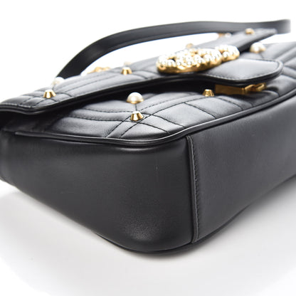 Gucci Calfskin Matelasse Studded Small Pearly GG Marmont Shoulder Bag Black 9 of 10