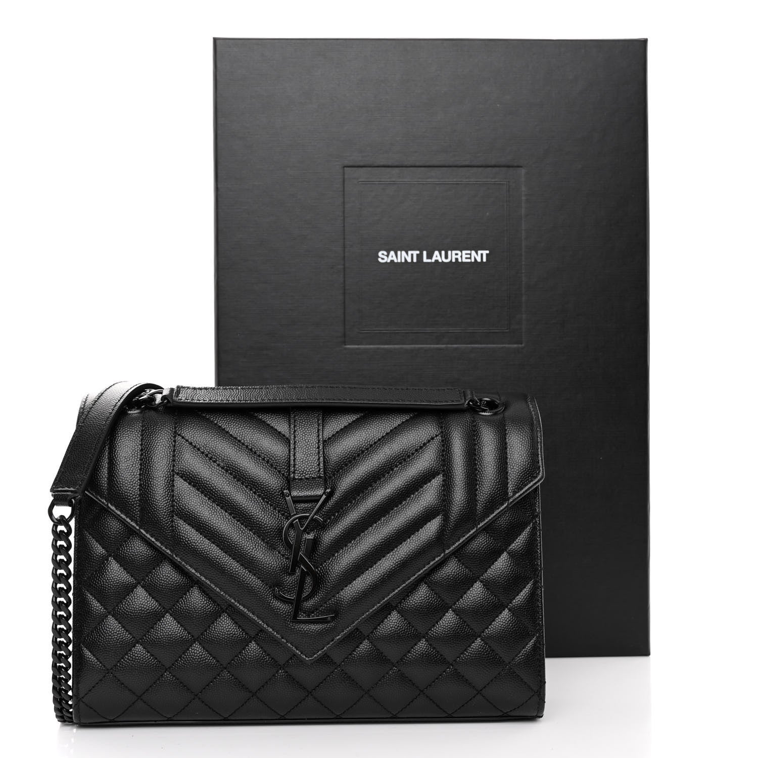 Saint Laurent Grain De Poudre Textured Mixed Matelasse Triquilt Medium Monogram Monochrome Satchel Black 10 of 10