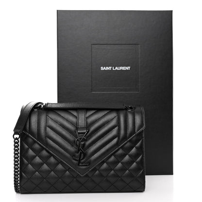 Saint Laurent Grain De Poudre Textured Mixed Matelasse Triquilt Medium Monogram Monochrome Satchel Black 10 of 10